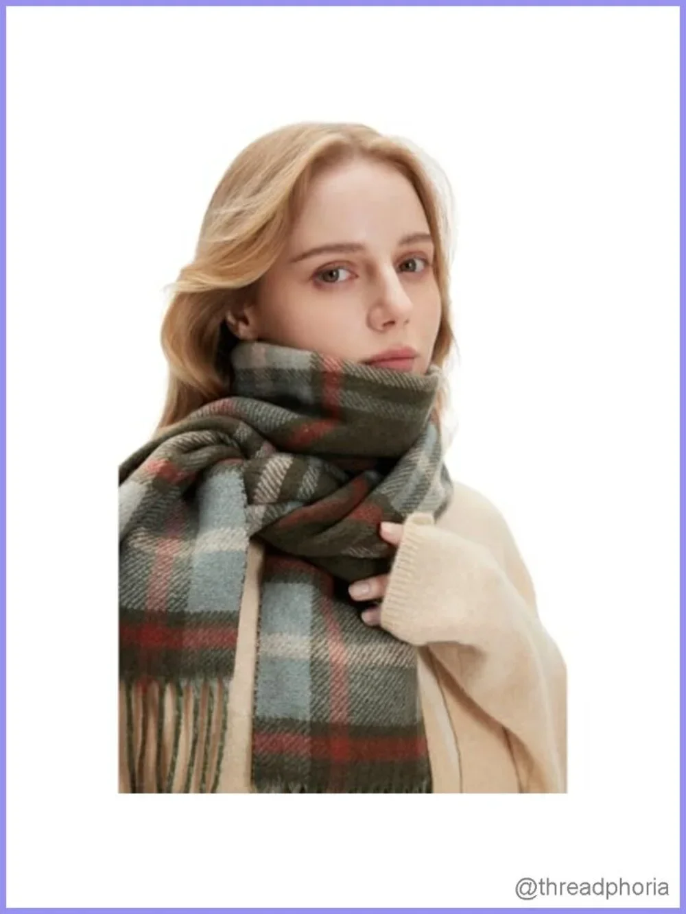 Wool Blend Plaid Winter Scarf Oversized Shawl Wrap Unisex